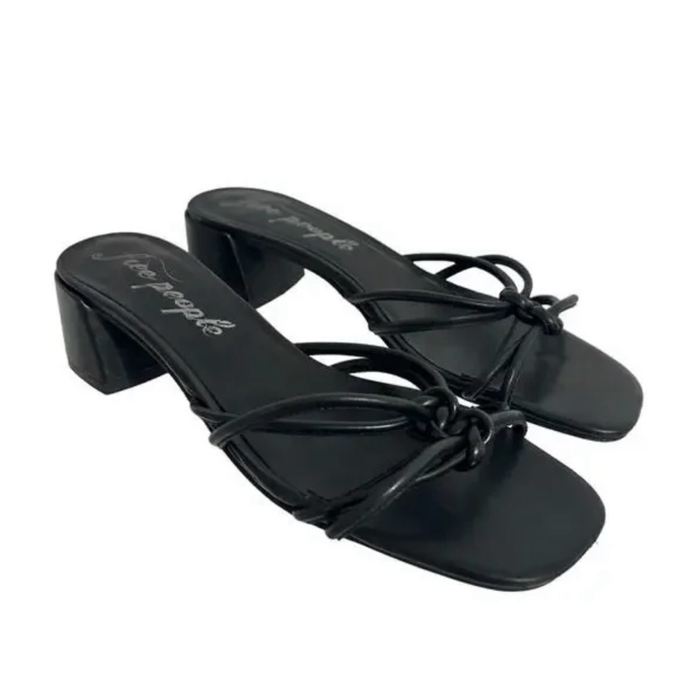 Free People Petra Black Leather Block Heels Size 38